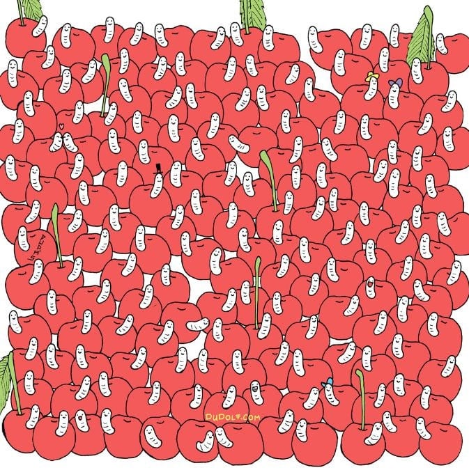 Puzzel voor arendsogen: vind een kers zonder worm in 30 seconden