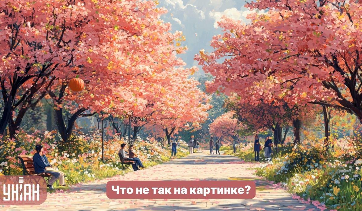 Vind in 5 seconden een vreemd insect in een park met sakurabomen: een eenvoudige IQ-test