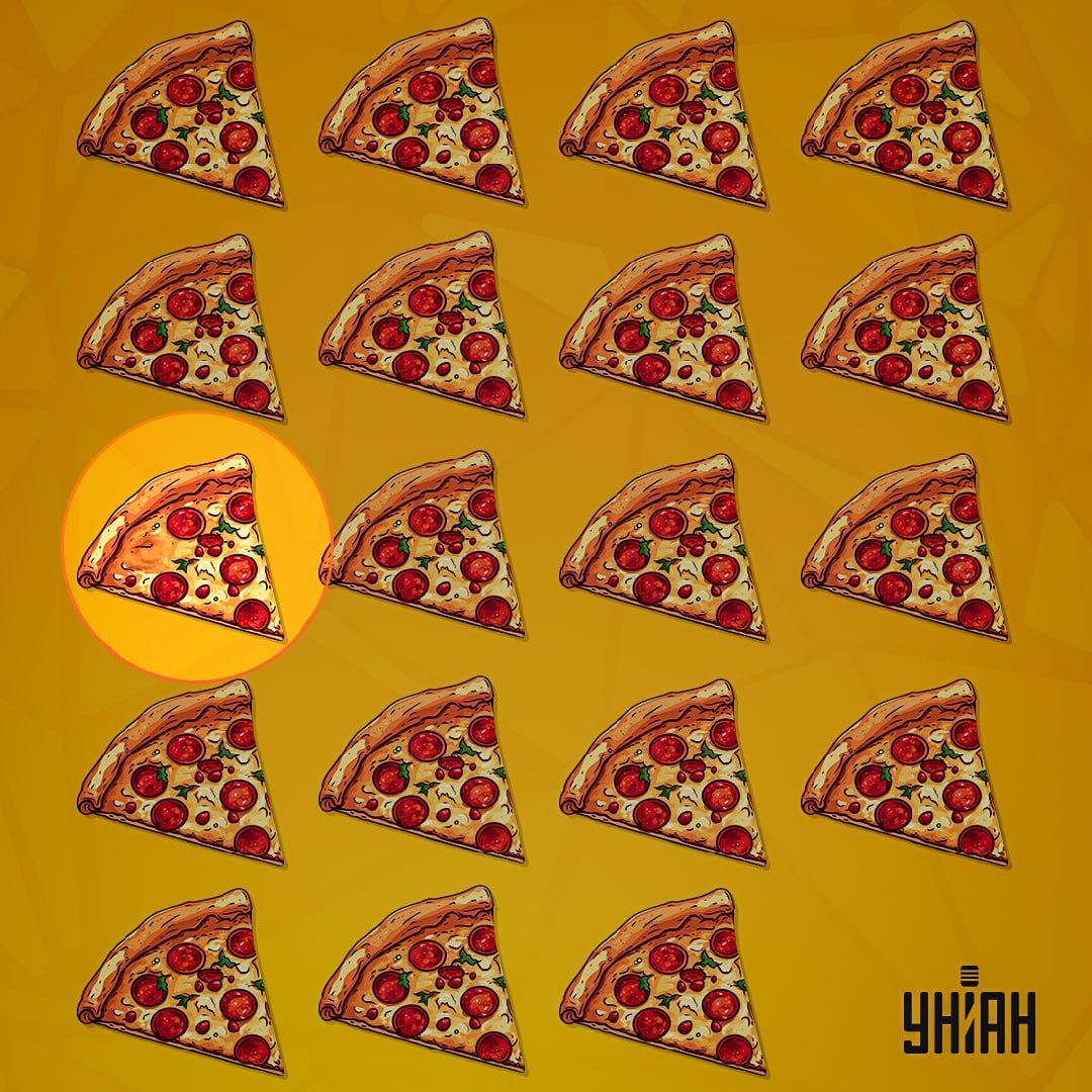 De rechter pizza is links verborgen / Moje collage