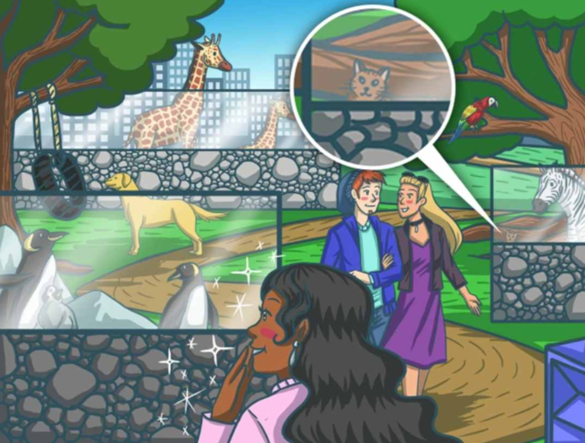 De kat op de puzzel is moeilijk snel te vinden / Bright Side tekening