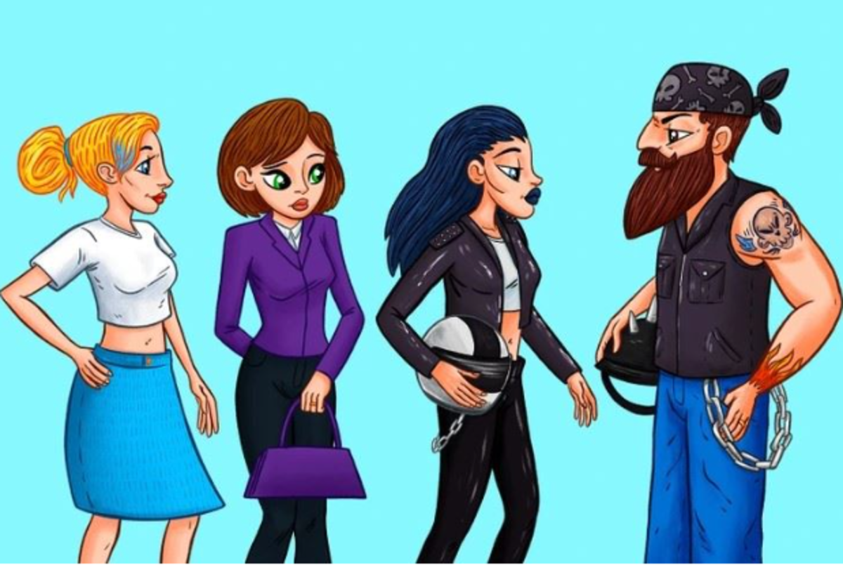 Vind de vrouw van een motorrijder in 7 seconden / Bright Side tekening